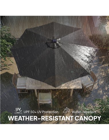 Outsunny 3 m Garden Parasol Umbrella with 112 Solar Powered LED Lights, Patio Umbrella with Crank Handle, Black