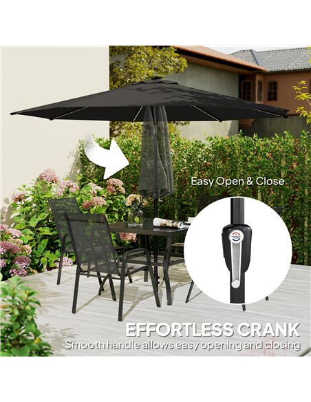 Outsunny 3 m Garden Parasol Umbrella with 112 Solar Powered LED Lights, Patio Umbrella with Crank Handle, Black - pic 189469 | FastDaddyshop