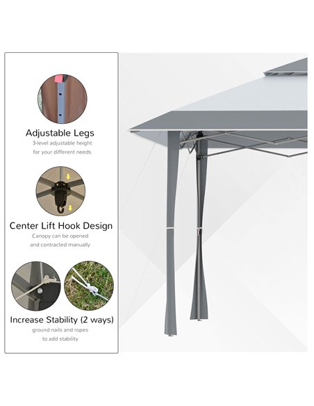 Outsunny 4x4m Pop-up Canopy Gazebo Tent with Roller Bag & Adjustable Legs, Steel Frame, White & Grey - pic 18947 | FastDaddyshop