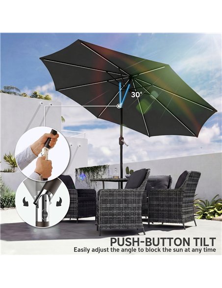 Outsunny 3 m Garden Parasol Umbrella with 112 Solar Powered LED Lights, Patio Umbrella with Crank Handle, Black - pic 189470 | FastDaddyshop