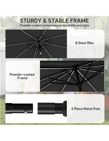 Outsunny 3 m Garden Parasol Umbrella with 112 Solar Powered LED Lights, Patio Umbrella with Crank Handle, Black