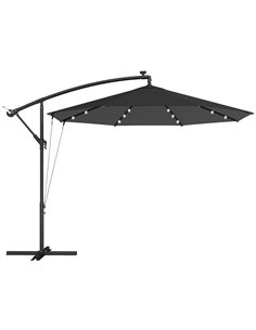 Outsunny 3 m Cantilever Parasol with Solar LED Lights Garden Umbrella with Cross Base, Black