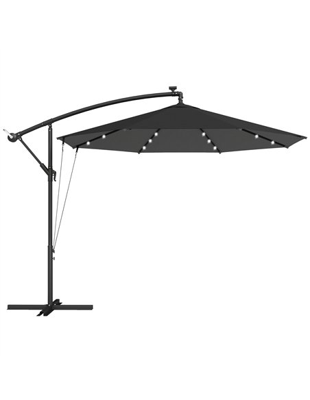 Outsunny 3 m Cantilever Parasol with Solar LED Lights Garden Umbrella with Cross Base, Black - pic 189472 | FastDaddyshop