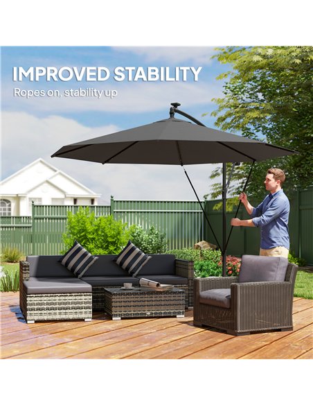 Outsunny 3 m Cantilever Parasol with Solar LED Lights Garden Umbrella with Cross Base, Black - pic 189476 | FastDaddyshop