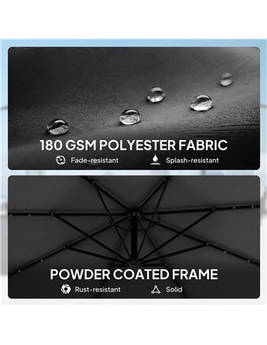 Outsunny 3 m Cantilever Parasol with Solar LED Lights Garden Umbrella with Cross Base, Black