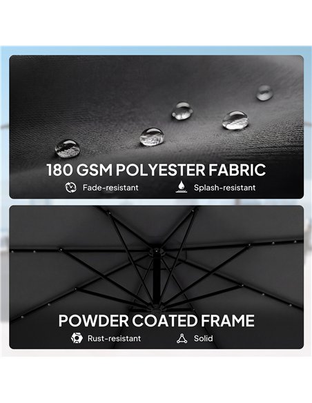 Outsunny 3 m Cantilever Parasol with Solar LED Lights Garden Umbrella with Cross Base, Black - pic 189478 | FastDaddyshop