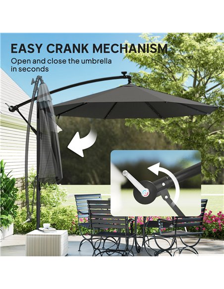 Outsunny 3 m Cantilever Parasol with Solar LED Lights Garden Umbrella with Cross Base, Black - pic 189479 | FastDaddyshop