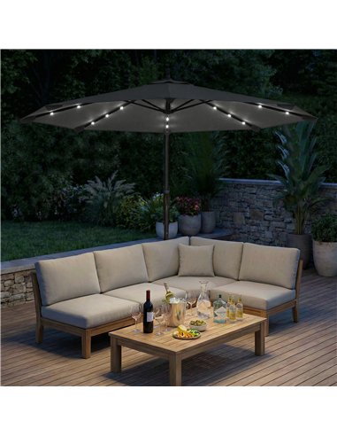 Outsunny 3 m Cantilever Parasol with Solar LED Lights Garden Umbrella with Cross Base, Black