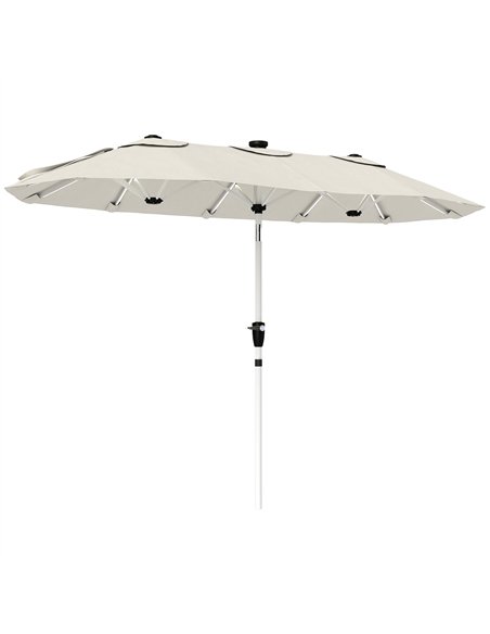 Outsunny 3 m Double-Sided Garden Parasol with LED Solar Lights, Tilt, Outdoor Extra Large Sun Umbrella with Crank Handle, Cream - pic 189481 | FastDaddyshop