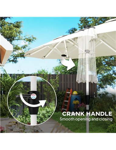 Outsunny 3 m Double-Sided Garden Parasol with LED Solar Lights, Tilt, Outdoor Extra Large Sun Umbrella with Crank Handle, Cream