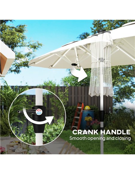 Outsunny 3 m Double-Sided Garden Parasol with LED Solar Lights, Tilt, Outdoor Extra Large Sun Umbrella with Crank Handle, Cream - pic 189488 | FastDaddyshop