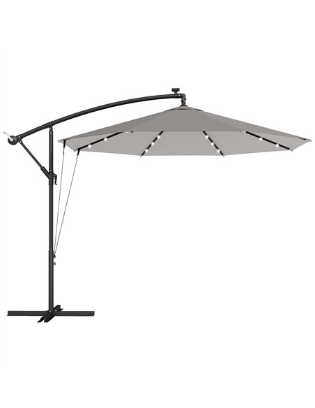Outsunny 3 m Cantilever Parasol with Solar LED Lights Garden Umbrella with Cross Base, Light Grey - pic 189490 | FastDaddyshop