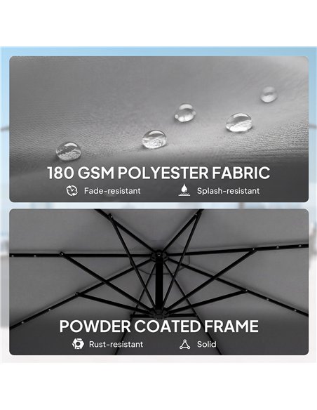 Outsunny 3 m Cantilever Parasol with Solar LED Lights Garden Umbrella with Cross Base, Light Grey - pic 189496 | FastDaddyshop