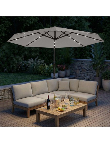 Outsunny 3 m Cantilever Parasol with Solar LED Lights Garden Umbrella with Cross Base, Light Grey - pic 189498 | FastDaddyshop