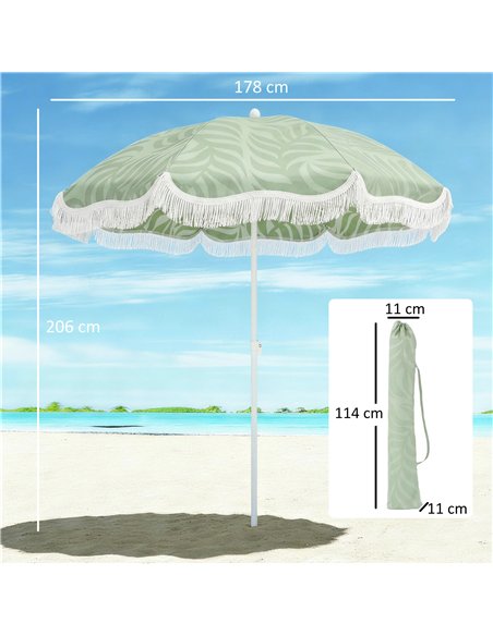 Outsunny 1.8 m Beach Umbrella Parasol with Sand Anchor, Portable Tilting Garden Parasol with Adjustable Height, Green - pic 189501 | FastDaddyshop