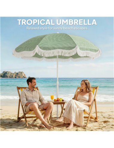 Outsunny 1.8 m Beach Umbrella Parasol with Sand Anchor, Portable Tilting Garden Parasol with Adjustable Height, Green