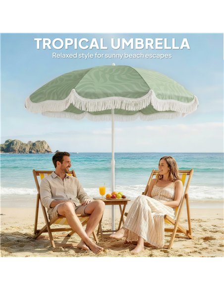 Outsunny 1.8 m Beach Umbrella Parasol with Sand Anchor, Portable Tilting Garden Parasol with Adjustable Height, Green - pic 189502 | FastDaddyshop