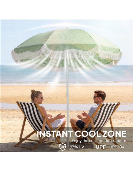 Outsunny 1.8 m Beach Umbrella Parasol with Sand Anchor, Portable Tilting Garden Parasol with Adjustable Height, Green - pic 189504 | FastDaddyshop