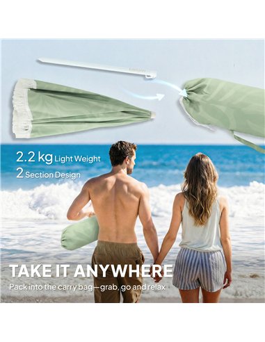 Outsunny 1.8 m Beach Umbrella Parasol with Sand Anchor, Portable Tilting Garden Parasol with Adjustable Height, Green