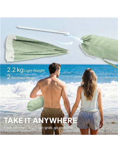 Outsunny 1.8 m Beach Umbrella Parasol with Sand Anchor, Portable Tilting Garden Parasol with Adjustable Height, Green - pic 189507 | FastDaddyshop