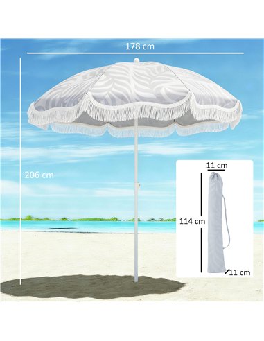 Outsunny 1.8 m Beach Umbrella Parasol with Sand Anchor, Portable Tilting Garden Parasol with Adjustable Height, Light Grey