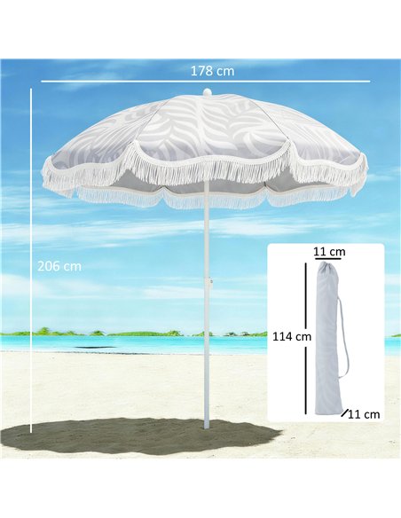 Outsunny 1.8 m Beach Umbrella Parasol with Sand Anchor, Portable Tilting Garden Parasol with Adjustable Height, Light Grey - pic 189510 | FastDaddyshop