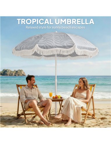 Outsunny 1.8 m Beach Umbrella Parasol with Sand Anchor, Portable Tilting Garden Parasol with Adjustable Height, Light Grey