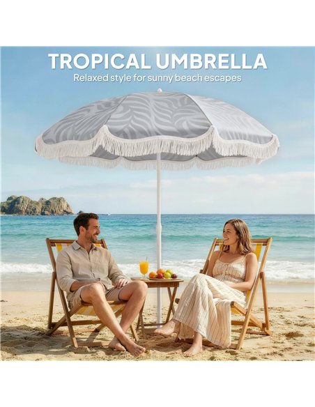 Outsunny 1.8 m Beach Umbrella Parasol with Sand Anchor, Portable Tilting Garden Parasol with Adjustable Height, Light Grey - pic 189511 | FastDaddyshop