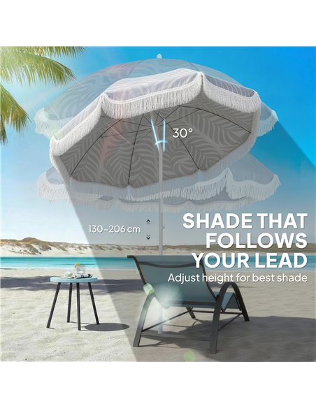 Outsunny 1.8 m Beach Umbrella Parasol with Sand Anchor, Portable Tilting Garden Parasol with Adjustable Height, Light Grey - pic 189512 | FastDaddyshop