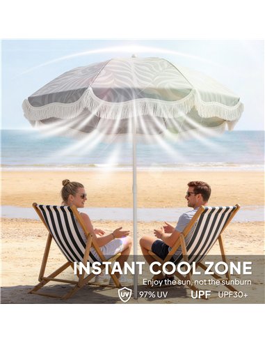 Outsunny 1.8 m Beach Umbrella Parasol with Sand Anchor, Portable Tilting Garden Parasol with Adjustable Height, Light Grey