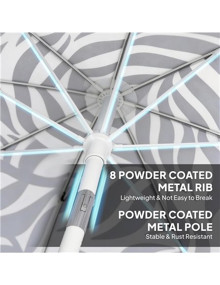 Outsunny 1.8 m Beach Umbrella Parasol with Sand Anchor, Portable Tilting Garden Parasol with Adjustable Height, Light Grey - pic 189515 | FastDaddyshop
