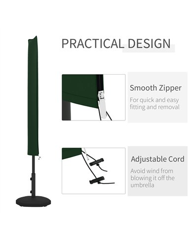 Outsunny Parasol Cover, Cantilever Umbrella Cover for 2-3.5 m Parasols, Banana Umbrella Protector with Zipper, Green