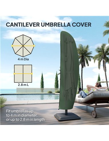 Outsunny Parasol Cover, 300D Oxford Cantilever Umbrella Cover Fit for 2-4m Parasol, Green
