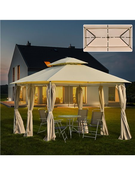 Outsunny 4x3m Outdoor Gazebo with LED Solar Light, 2-Tier Roof, Curtains, Steel Frame, Khaki - pic 18953 | FastDaddyshop