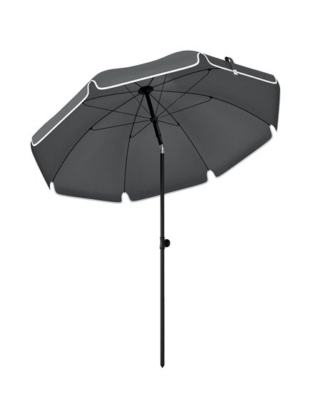 Outsunny 1.8 m Beach Umbrella Parasol with Sand Anchor, Portable 30° Tilting Patio Sun Shade with Adjustable Height, Dark Grey - pic 189535 | FastDaddyshop