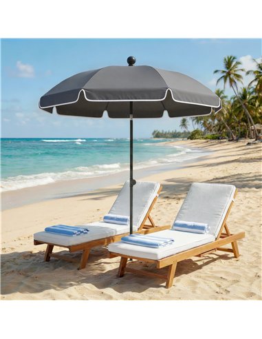 Outsunny 1.8 m Beach Umbrella Parasol with Sand Anchor, Portable 30° Tilting Patio Sun Shade with Adjustable Height, Dark Grey
