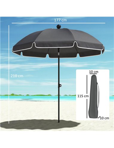 Outsunny 1.8 m Beach Umbrella Parasol with Sand Anchor, Portable 30° Tilting Patio Sun Shade with Adjustable Height, Dark Grey
