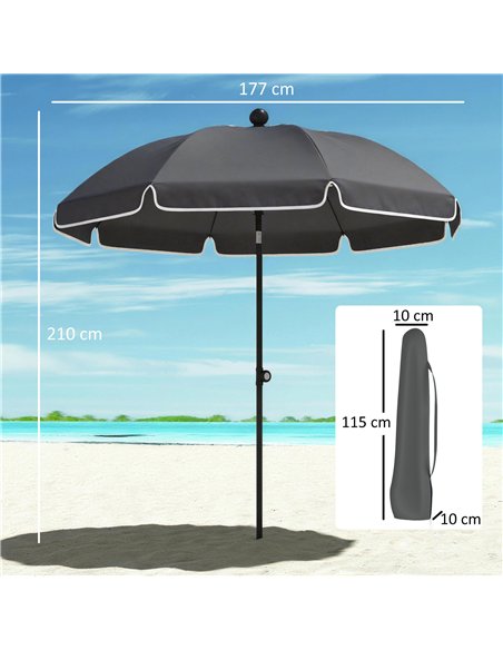 Outsunny 1.8 m Beach Umbrella Parasol with Sand Anchor, Portable 30° Tilting Patio Sun Shade with Adjustable Height, Dark Grey - pic 189537 | FastDaddyshop