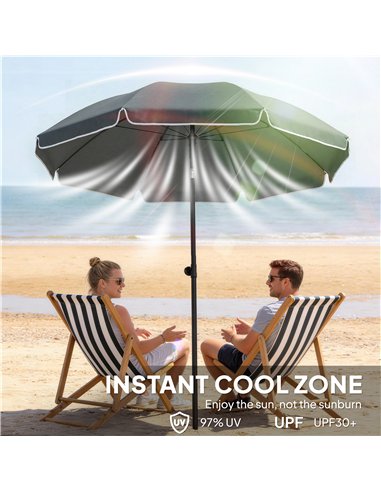 Outsunny 1.8 m Beach Umbrella Parasol with Sand Anchor, Portable 30° Tilting Patio Sun Shade with Adjustable Height, Dark Grey