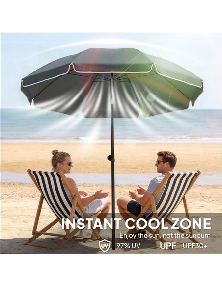 Outsunny 1.8 m Beach Umbrella Parasol with Sand Anchor, Portable 30° Tilting Patio Sun Shade with Adjustable Height, Dark Grey - pic 189539 | FastDaddyshop