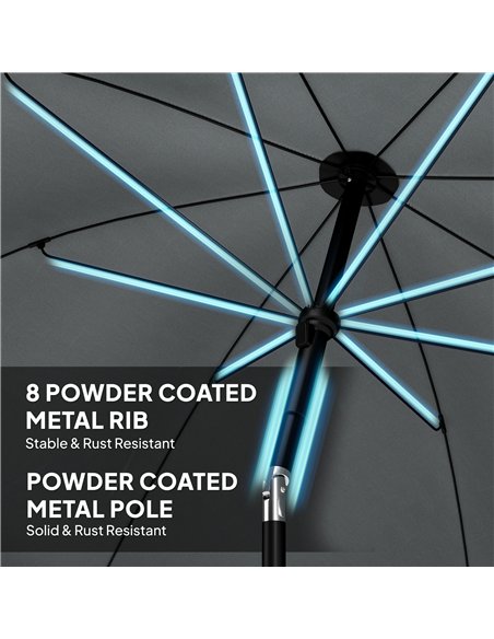 Outsunny 1.8 m Beach Umbrella Parasol with Sand Anchor, Portable 30° Tilting Patio Sun Shade with Adjustable Height, Dark Grey - pic 189541 | FastDaddyshop