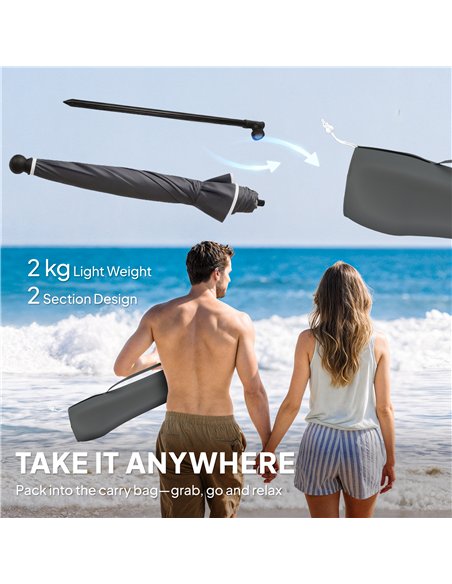 Outsunny 1.8 m Beach Umbrella Parasol with Sand Anchor, Portable 30° Tilting Patio Sun Shade with Adjustable Height, Dark Grey - pic 189542 | FastDaddyshop