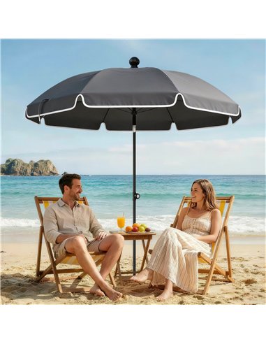 Outsunny 1.8 m Beach Umbrella Parasol with Sand Anchor, Portable 30° Tilting Patio Sun Shade with Adjustable Height, Dark Grey
