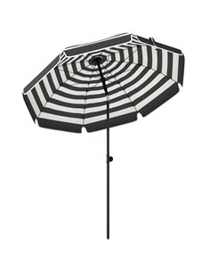 Outsunny 1.8 m Beach Umbrella Parasol with Sand Anchor, Portable 30° Tilting Patio Sun Shade with Adjustable Height, Grey/White