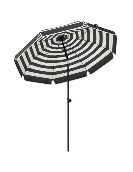 Outsunny 1.8 m Beach Umbrella Parasol with Sand Anchor, Portable 30° Tilting Patio Sun Shade with Adjustable Height, Grey/White - pic 189544 | FastDaddyshop