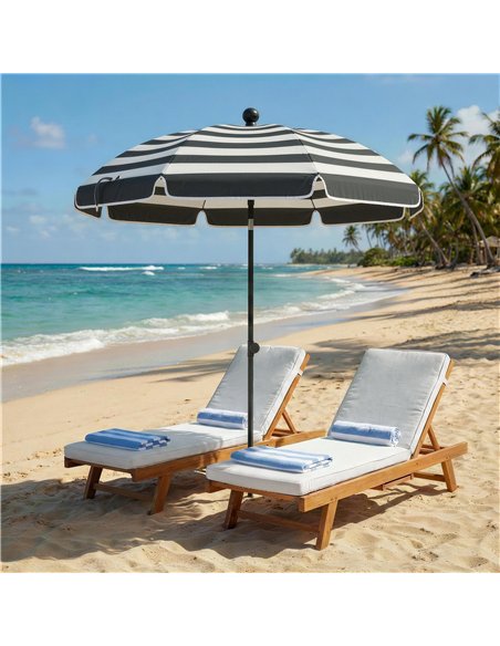 Outsunny 1.8 m Beach Umbrella Parasol with Sand Anchor, Portable 30° Tilting Patio Sun Shade with Adjustable Height, Grey/White - pic 189545 | FastDaddyshop