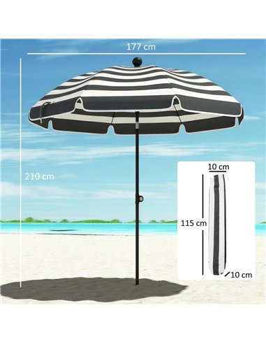 Outsunny 1.8 m Beach Umbrella Parasol with Sand Anchor, Portable 30° Tilting Patio Sun Shade with Adjustable Height, Grey/White