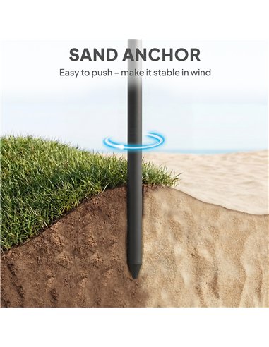 Outsunny 1.8 m Beach Umbrella Parasol with Sand Anchor, Portable 30° Tilting Patio Sun Shade with Adjustable Height, Grey/White