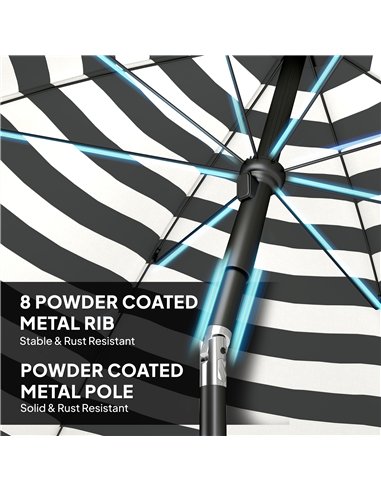 Outsunny 1.8 m Beach Umbrella Parasol with Sand Anchor, Portable 30° Tilting Patio Sun Shade with Adjustable Height, Grey/White