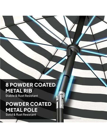 Outsunny 1.8 m Beach Umbrella Parasol with Sand Anchor, Portable 30° Tilting Patio Sun Shade with Adjustable Height, Grey/White - pic 189550 | FastDaddyshop